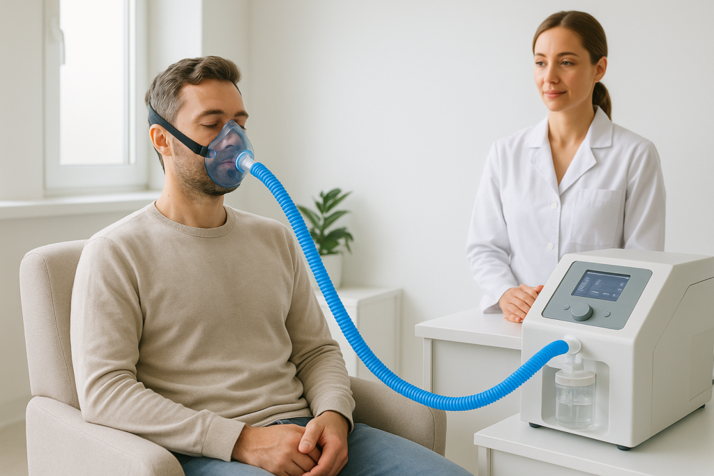 Symbolbild: Erster IHHT-Termin – Person mit Atemmaske während einer Höhentraining-Sitzung